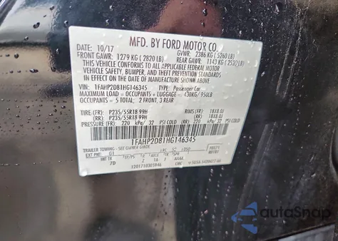 2017 Ford Taurus Se z USA, uszkodzony, nr VIN 1FAHP2D81HG146345